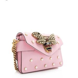 NWT Gucci Pink Leather Mini Pearl Studded Queen Margaret Broadway Bag/Dust Bag
